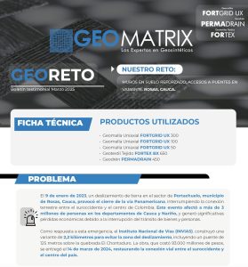 Boletín GeoMatrix sobre proyecto geotextil en Rosas, Cauca