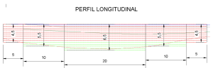 Perfil longitudinal técnico con dimensiones y medidas